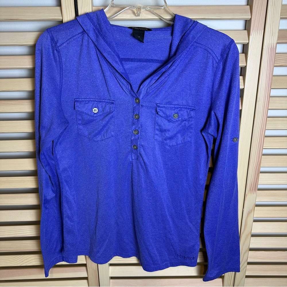 Marmot LAURA‎ Henley Style Hoodie Rolled Sleeves, Purple | Sz. S